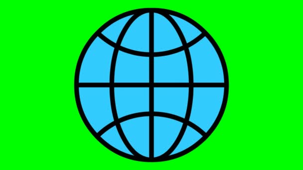 有生命的地球图标 行星的平坦蓝色象征 互联网 生态的概念 在绿色背景上孤立的向量图 — 图库视频影像