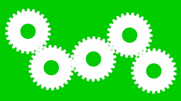 Animated White Gears Spin Flat Symbol Concept Connection Teamwork Communication — Stock Video