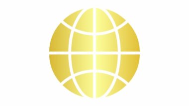 Animated gold icon of globe. Flat golden symbol of planet. Concept of net, web, internet, ecology. Vector illustration isolated on a white background.