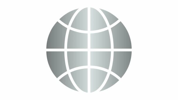 Animated Silver Icon Globe Flat Symbol Planet Concept Net Web — Stockvideo