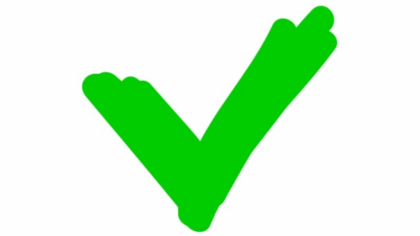 Анимированный Зеленый Значок Галочки Нарисованный Маркером Появляется Нарисованный Вручную Символ — стоковое видео