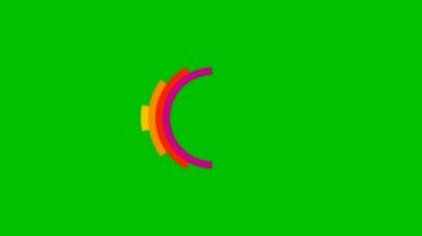 Canlandırılmış çok renkli gökkuşağı dairesi yeşil arka planda görünür. Parlak düz vektör çizimi. 