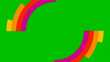 Canlandırılmış çok renkli gökkuşağı dairesi yeşil arka planda görünür. Parlak düz vektör çizimi. 