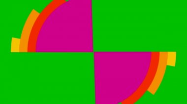 Canlandırılmış çok renkli gökkuşağı dairesi yeşil arka planda görünür. Parlak düz vektör çizimi. 