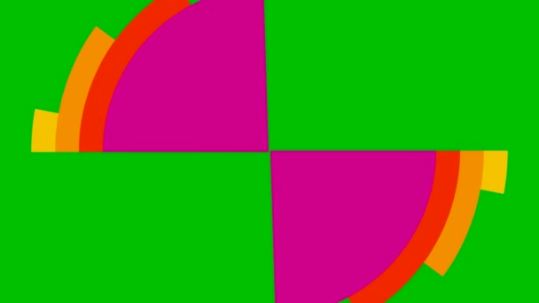 Cercle arc-en-ciel multicolore animé apparaît sur fond vert. Illustration vectorielle plate lumineuse. 