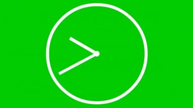 Animated clock. White watch. Concept of time, deadline. Vector illustration isolated on green background.