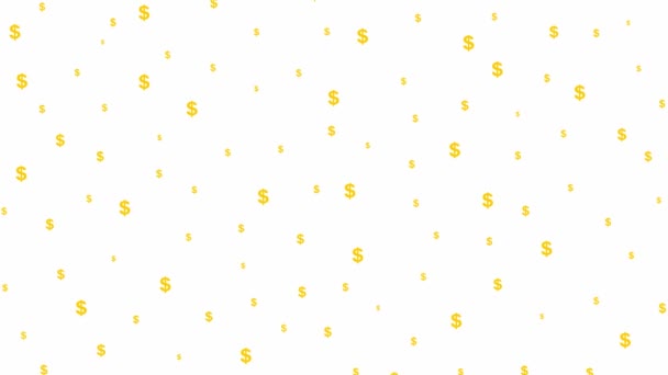 Анімований Фон Долара Гроші Летять Зверху Вниз Жовтий Символ Долара — стокове відео
