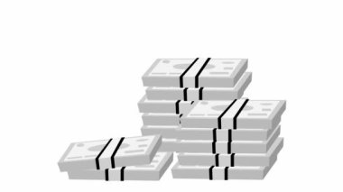 Bir tomar parayı canlandırdı. Para banknotları tepeden tırnağa uçar. Ekonomi, nakit ve para kavramı. Döngülü video. Beyaz arkaplanda izole edilmiş vektör illüstrasyonu.