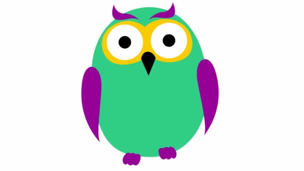 Animated Funny Green Owl Looped Video Vector Illustration Isolated White — Stock Video
