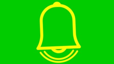 Animasyon çanları çalıyor. Sarı çizgi simgesi. Döngülü video. Vektör illüstrasyonu yeşil arkaplanda izole edildi.