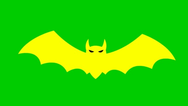 黄色いバットが飛びます ループビデオだ コンセプトオグハロウィン ブラックフライデー 緑の背景に独立したベクトル図 — ストック動画