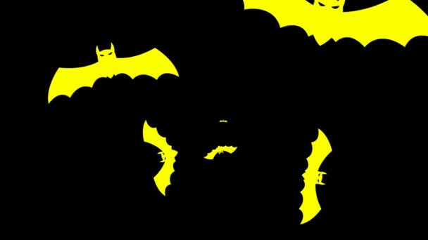 Animowane Żółte Nietoperze Wylatują Środka Ekranu Zapętlone Wideo Koncepcja Halloween — Wideo stockowe