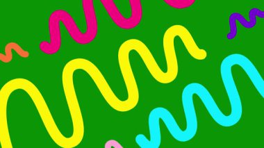 Rengarenk renkli dalgalı çizgiler çiziliyor. Doğrusal çok renkli arkaplan. Döngülü video. Vektör illüstrasyonu yeşil arkaplanda izole edildi.