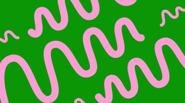 Animasyon pembe dekoratif dalgalı çizgiler çizildi. Doğrusal arkaplan. Döngülü video. Vektör illüstrasyonu yeşil arkaplanda izole edildi.