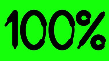 Animasyon siyah sembolü% 100. Yüzde yüz ikon. Döngülü video. Vektör illüstrasyonu yeşil arkaplanda izole edildi. 
