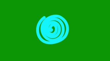 Animasyon mavi spiral çizgiler çizildi. El çizimi doğrusal çember arka plan. Döngülü video. Vektör illüstrasyonu yeşil arkaplanda izole edildi.