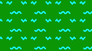Canlandırılmış mavi renkli dalga çizgileri çiziliyor. Doğrusal şablon arka planı. Döngülü video. Vektör illüstrasyonu yeşil arkaplanda izole edildi.