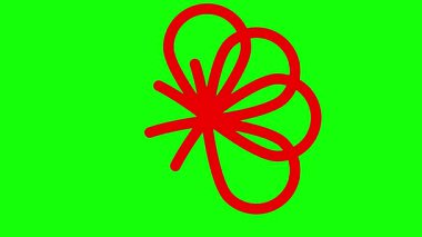 Canlandırılmış kırmızı doğrusal çiçek yavaş yavaş çizilir. Çiçeğin çizgi sembolü. Bahar kavramı, doğa, yaz, güzellik, bahçe. Döngülü video. Vektör illüstrasyonu yeşil arkaplanda izole edildi.