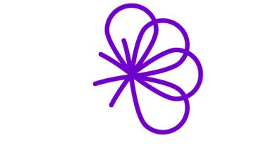 Canlandırılmış menekşe doğrusal çiçek yavaş yavaş çizilir. Çiçeğin mor çizgi sembolü. Bahar kavramı, doğa, yaz, güzellik, bahçe. Döngülü video. Vektör illüstrasyonu beyaz arkaplanda izole edildi.