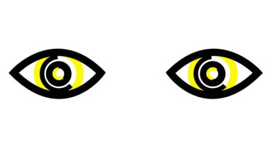 Animasyon sarı iki göz. Doğrusal simge. Döngülü video. Beyaz arkaplanda vektör illüstrasyonu.