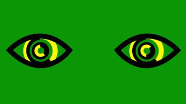Animasyon sarı iki göz. Doğrusal simge. Döngülü video. Yeşil arkaplanda vektör illüstrasyonu.