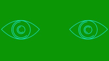 Canlandırılmış mavi iki göz. Doğrusal simge. Döngülü video. Yeşil arkaplanda vektör illüstrasyonu.