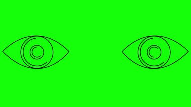Animasyon siyah iki göz. Doğrusal simge. Döngülü video. Yeşil arkaplanda vektör illüstrasyonu.