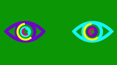 Rengarenk iki göz. Doğrusal simge. Döngülü video. Yeşil arkaplanda vektör illüstrasyonu.