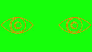 Animasyon turuncu iki göz. Doğrusal simge. Döngülü video. Yeşil arkaplanda vektör illüstrasyonu.