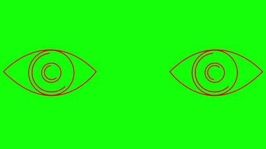 Animasyon kırmızı iki göz. Doğrusal simge. Döngülü video. Yeşil arkaplanda vektör illüstrasyonu.