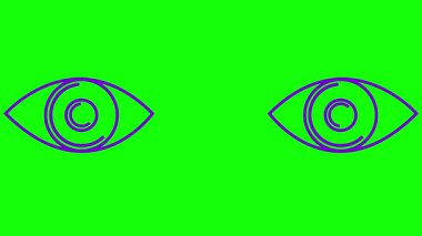 Canlı iki göz menekşe. Doğrusal mor simge. Döngülü video. Yeşil arkaplanda vektör illüstrasyonu.
