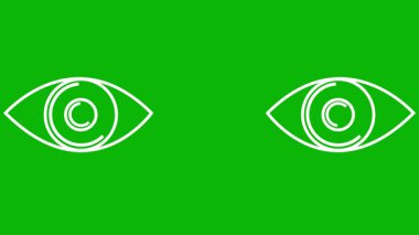 Canlı beyaz iki göz. Doğrusal simge. Döngülü video. Yeşil arkaplanda vektör illüstrasyonu.