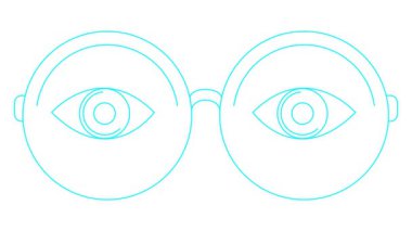 Gözlüklü gözlüklerin hareketli mavi çizgisel sembolü. Gözlüklerin doğrusal simgesi. Döngülü video. Görüş konsepti, göz doktoru. Beyaz arkaplanda vektör illüstrasyonu.