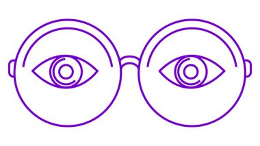 Gözlüklü gözlüklerin canlı mor çizgisel sembolü. Gözlüklerin doğrusal mor simgesi. Döngülü video. Görüş konsepti, göz doktoru. Beyaz arkaplanda vektör illüstrasyonu.