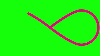 Sonsuzluğun canlandırılmış morumsu sembolü. Doğrusal pembe simge çizildi. Döngülü video. Yeşil arkaplanda vektör illüstrasyonu.