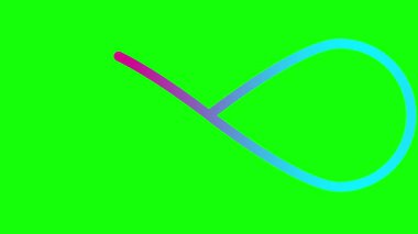 Sonsuzluğun canlı pembe mavi sembolü. Doğrusal simge çizildi. Döngülü video. Yeşil arkaplanda vektör illüstrasyonu.