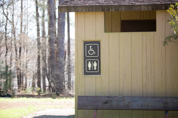 Handicapped Accessible Yellow Outdoor Bathroom Men Woman — Stock Photo, Image