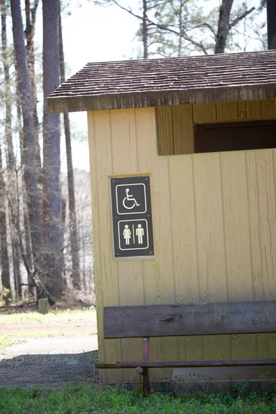 Handicapped Accessible Yellow Outdoor Bathroom Men Woman — Stock Photo, Image