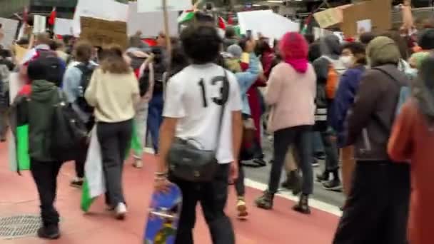 New York Usa Mei 2021 Inkijk Mensen Spandoeken Pro Palestijnse — Stockvideo