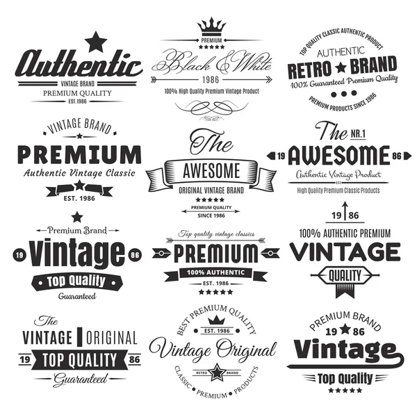 Twaalf vintage insignes of etiketten — Stockvector