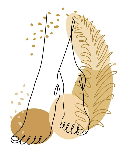 Siluety Lidských Nohou Listí Moderním Jednořádkovém Stylu Nepřetržitá Kresba Rostlinami — Stock fotografie