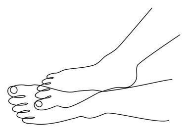 İnsan bacakları siluetleri, modern tek sıra şeklinde ayak. Devamlı çizgi çizimi, ev dekorasyonu için estetik taslak posterler, duvar resimleri, çıkartmalar, logolar. Vektör illüstrasyonu.