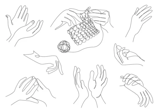 现代单行风格的人类手掌轮廓 拍他们的手 线条坚实 装饰美观 招贴画 一套矢量图解 — 图库照片