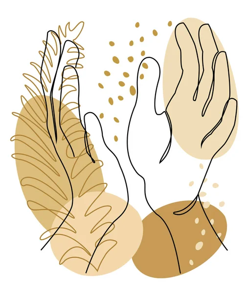 Σιλουέτες Ανθρώπινα Χέρια Χειροκροτήματα Μοντέρνο Στυλ Μία Γραμμή Και Φύλλα — Φωτογραφία Αρχείου