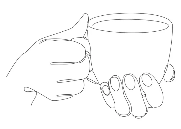 Sylwetka Rąk Człowieka Filiżanką Kawy Herbata Nowoczesnym Stylu Jednej Linii — Zdjęcie stockowe