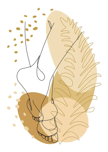 現代的な1行のスタイルで人間の足や葉のシルエット 装飾アウトライン 壁のポスター ステッカー ロゴと継続的な図面 ベクターイラスト — ストック写真