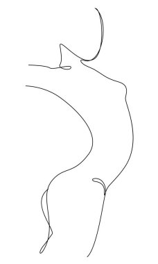 Modern tek satırlık bir kız figürü silueti. Düz çizgi, ev dekorasyonu için estetik taslak posterler, çıkartmalar, logolar. Vektör çizimleri kümesi.