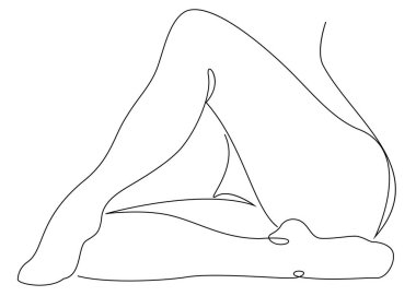 Modern tek satırlı bir kızın siluetleri. Devamlı kadın çizimi, ev dekorasyonu için estetik taslak posterler, duvar resimleri, çıkartmalar, logolar. Vektör illüstrasyonu.