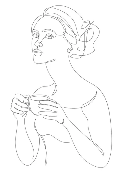 Silhuetas Uma Senhora Ela Está Segurando Uma Xícara Café Chá — Fotografia de Stock