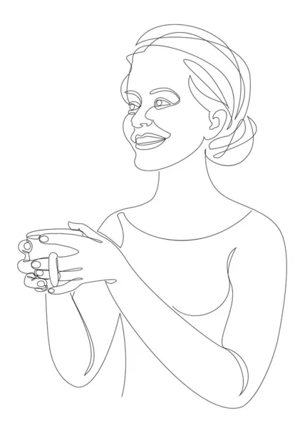Силуети Дами Вона Тримає Чашку Кави Чаю Сучасному Однолінійному Стилі — стокове фото